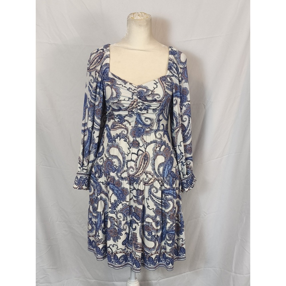 Hale Bob Blue and White Paisley Long Sleeve Dress SEE MEASUREMENTS XS??